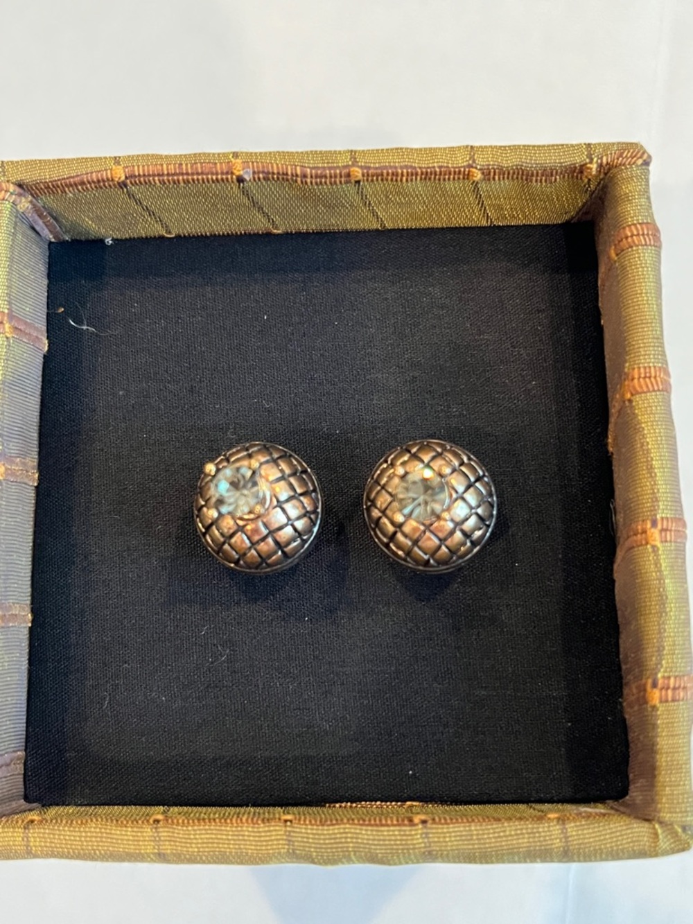 Round Textured Metal Round Stud Earrings - Bronze Tone